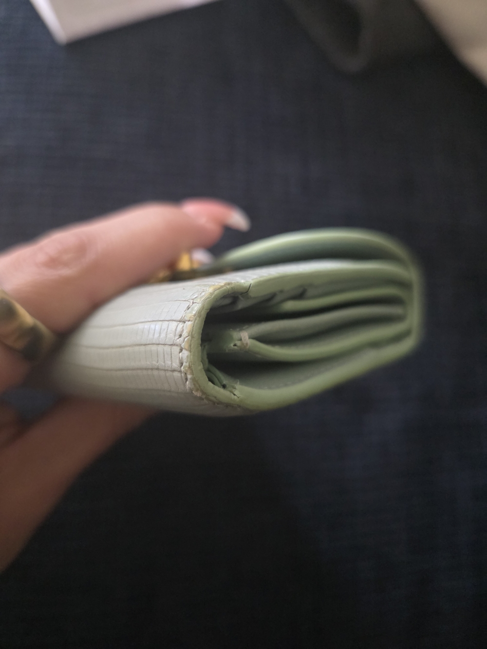 Celine Triomphe Embossed Croc Wallet in Light Green - Picture 14 of 16